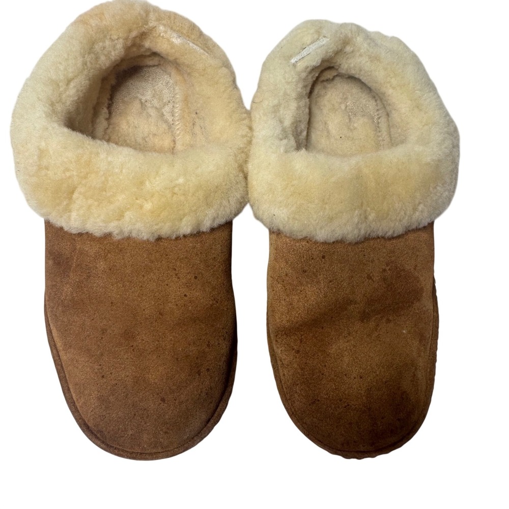 LL Bean Wicked Good Suede Shearling Scuff Slippers Brown Women Size 8